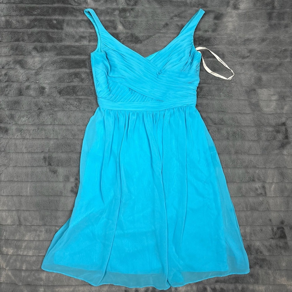 Davids Bridal F15603 Chiffon V-Neck Pleated Bridesmaid Dress Pool Blue 2